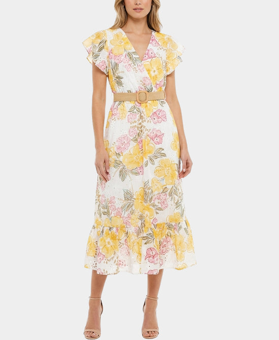 Floral Print Eyelet Midi Dress view 1