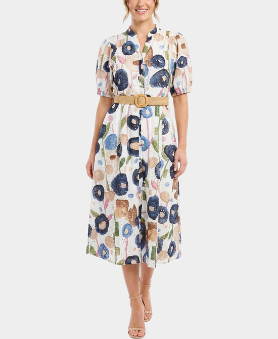 Floral Print Eyelet Midi Dress view 1