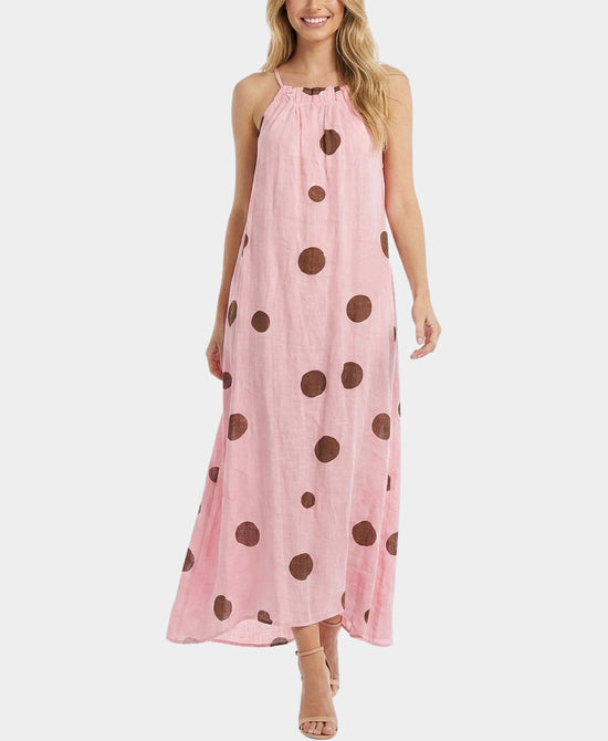 
Polka Dot Halter Maxi Dress in PINK/BROWN view 1