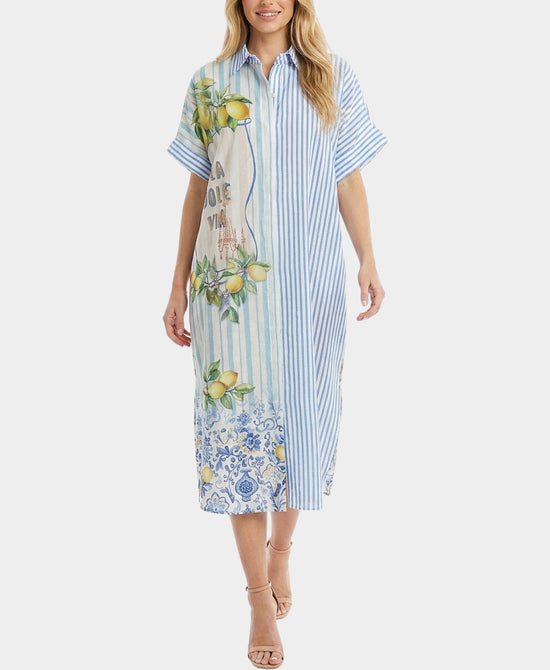 
"La Dolce Vita Amalfi Coast" Shirt Dress in BLUE MULTI view 1