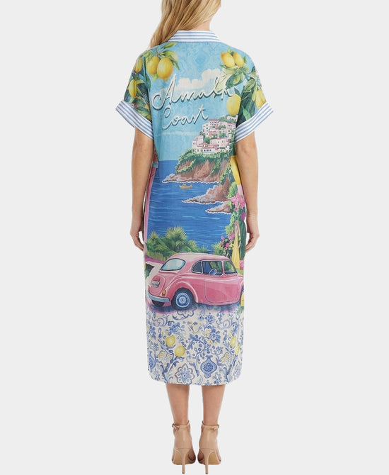 
"La Dolce Vita Amalfi Coast" Shirt Dress in BLUE MULTI view 2