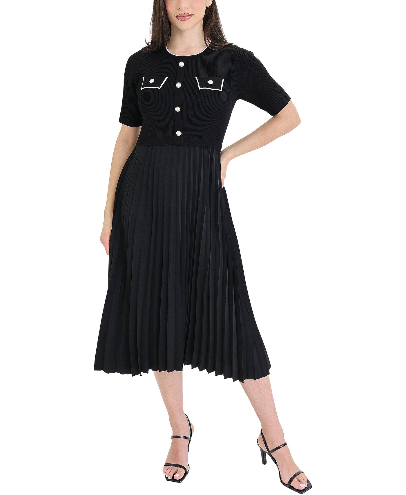 Button Accent Pleated Midi Dress view 1