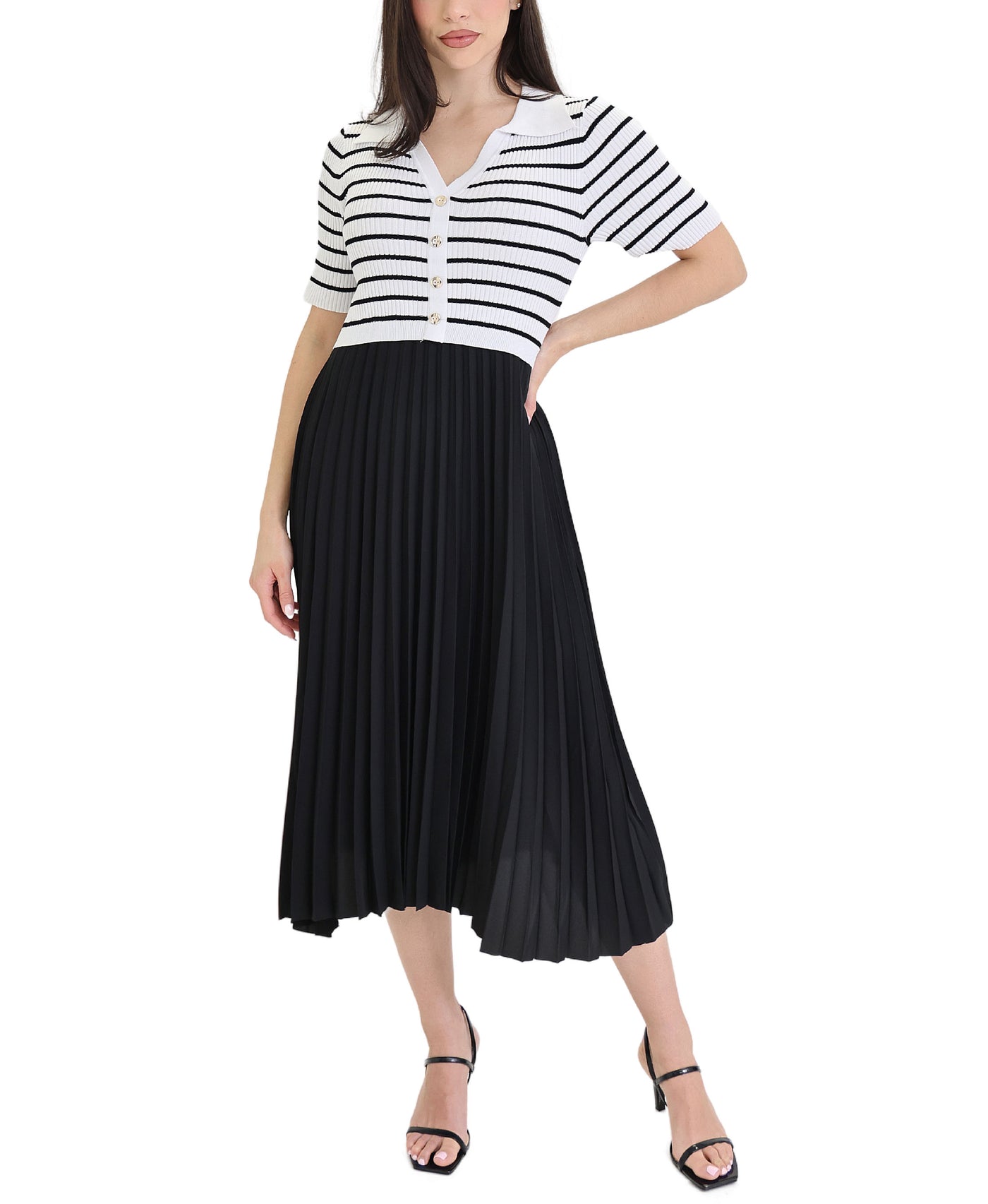 Stripe Pleated Midi Dress view 1