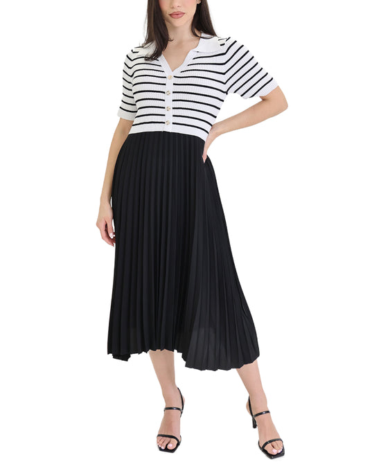 Stripe Pleated Midi Dress view 