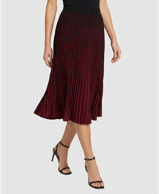 
Two Tone Knit Midi Skirt in BLACK/WINE view 1