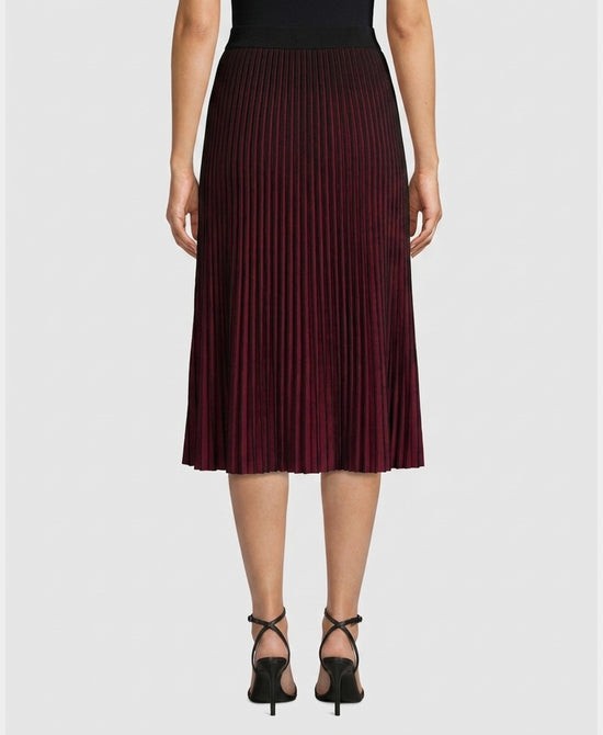 
Two Tone Knit Midi Skirt in BLACK/WINE view 2