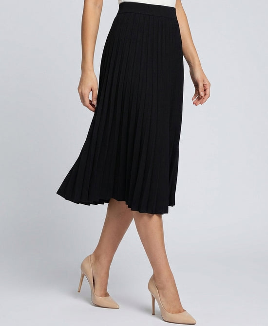 
Pleated Knit Midi Skirt in BLACK view 1