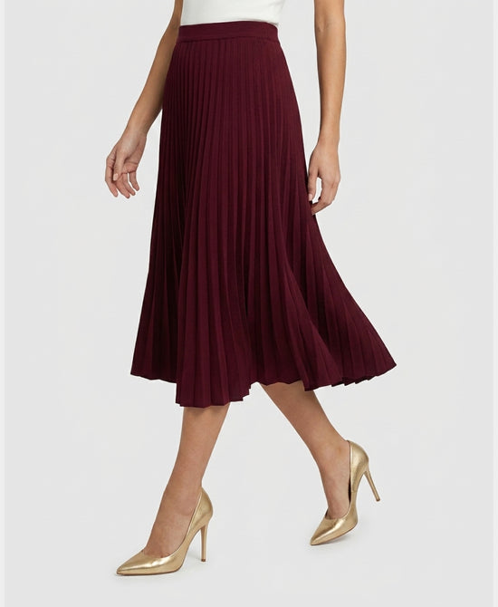 
Pleated Knit Midi Skirt in WINE view 1