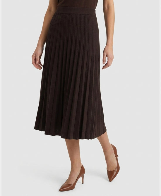 
Pleated Knit Midi Skirt in BROWN view 1