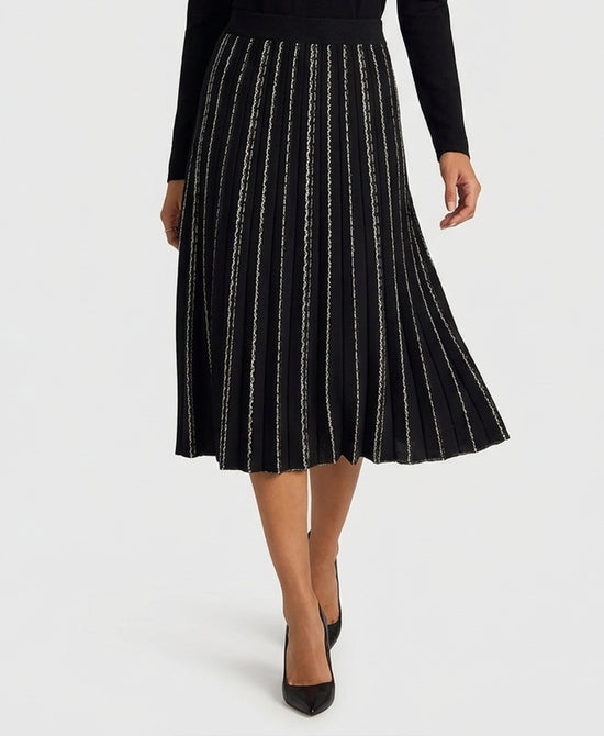 
Two Tone Knit Midi Skirt in BLACK/BEIGE view 1