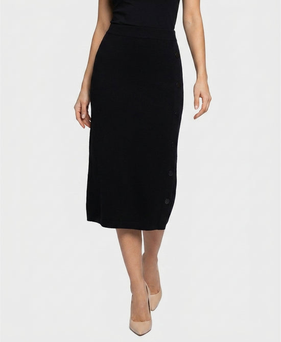 
Knit Midi Skirt w/ Button Detail in BLACK view 1