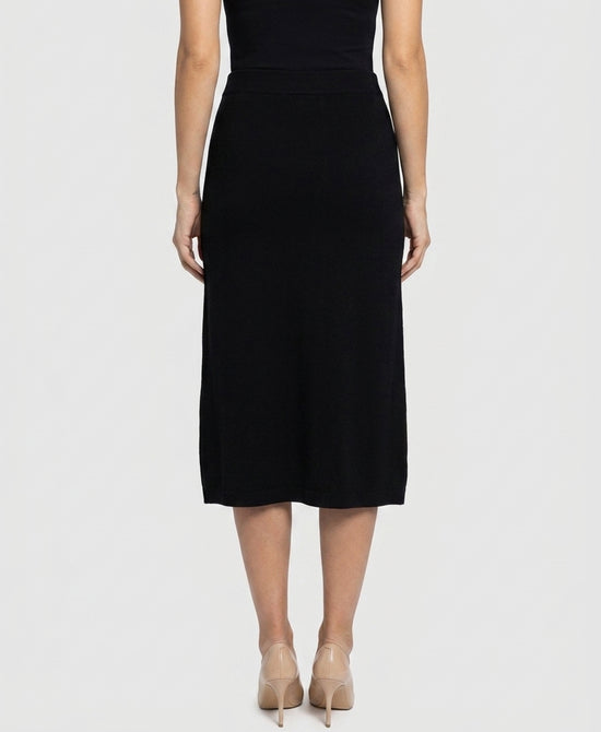 
Knit Midi Skirt w/ Button Detail in BLACK view 2