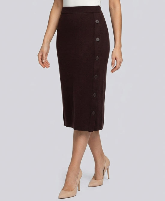 
Knit Midi Skirt w/ Button Detail in BROWN view 1