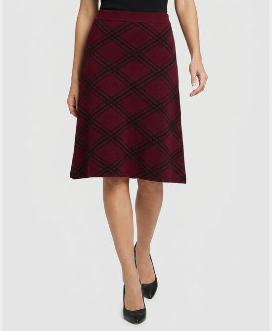 
Plaid Knit Midi Skirt in WINE/BLACK view 1