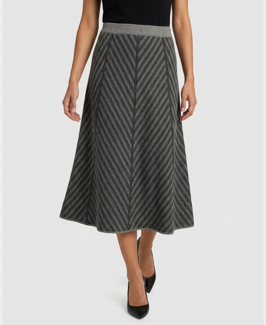 
Two Tone Knit Midi Skirt in GREY/BLACK view 1