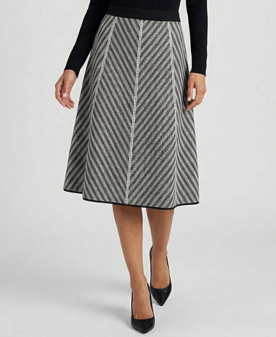 
Two Tone Knit Midi Skirt in BLACK/WHITE view 1