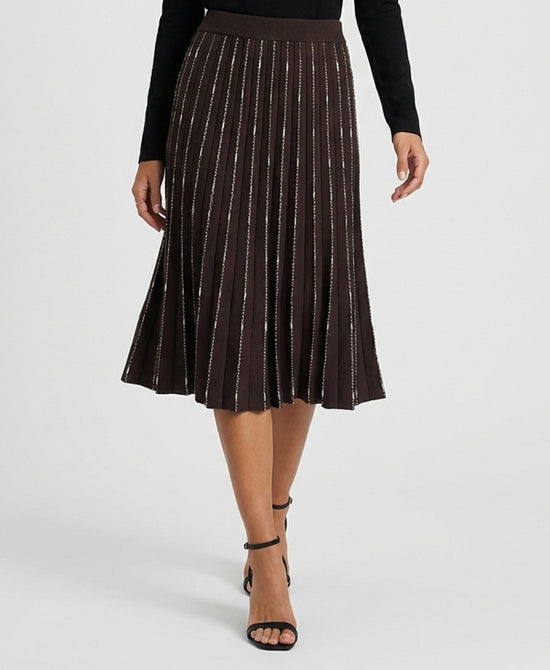 
Two Tone Knit Midi Skirt in BROWN/IVORY view 1