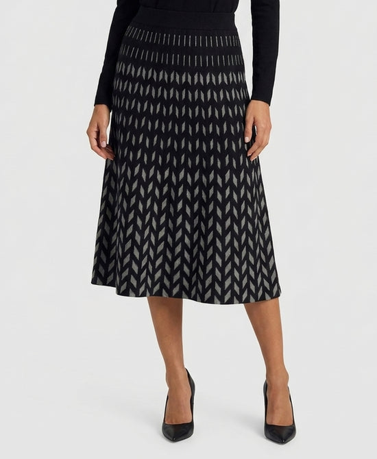 
Two Tone Knit Midi Skirt in BLACK/GREY view 1