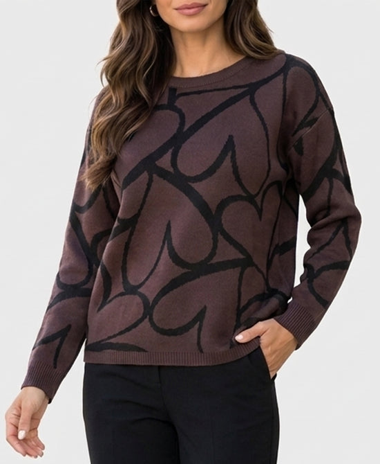 
Heart Print Sweater in BROWN view 1