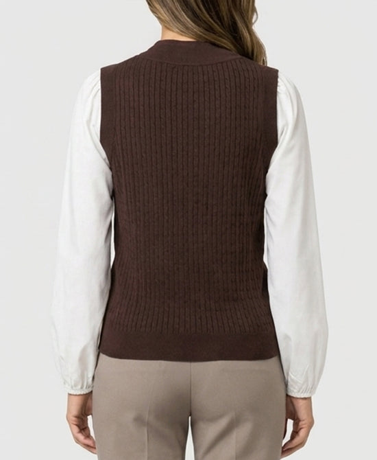 
Sweater w/ Satin Sleeves in BROWN/WHITE view 2