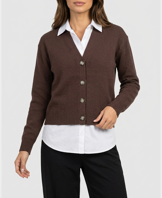 
Sweater w/ Shirt Underlay in BROWN view 1