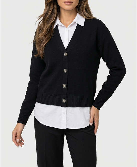 
Sweater w/ Shirt Underlay in BLACK view 1