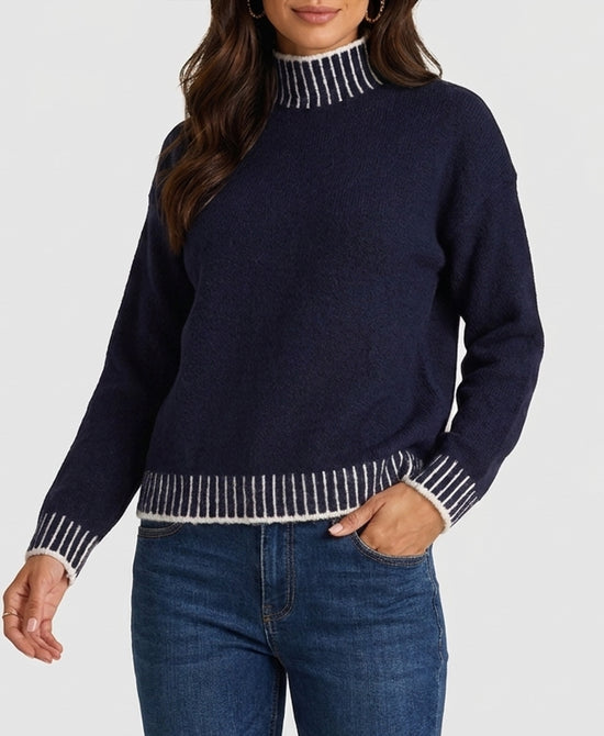 
Sweater w/ Contrast Trim in NAVY/IVORY view 1