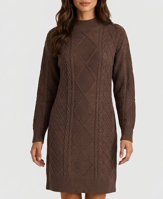 
Knit Cabel Knit Sweater Dress in MOCHA view 1