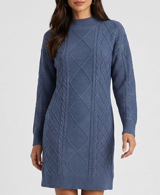 
Knit Cabel Knit Sweater Dress in BLUE view 1
