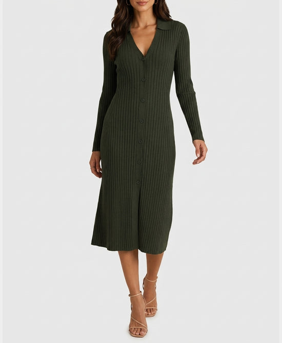 
Knit Midi Sweater Dress in OLIVE view 1