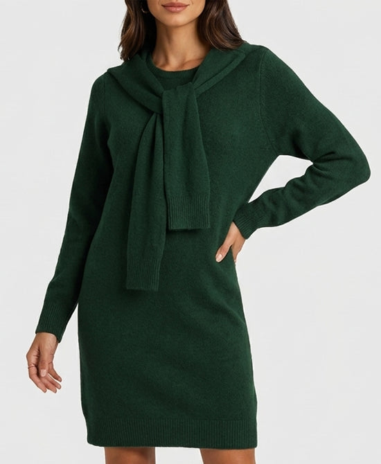 
Knit Sweater Dress in FOREST GREEN view 1