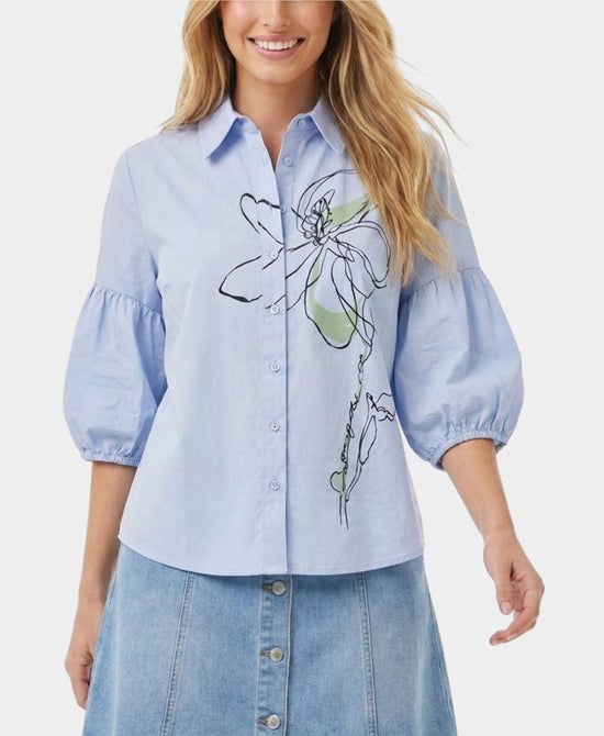 
Floral Print Blouse w/ Puff Sleeves in BLUE view 1