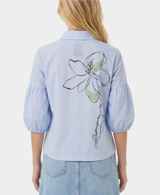 
Floral Print Blouse w/ Puff Sleeves in BLUE view 2