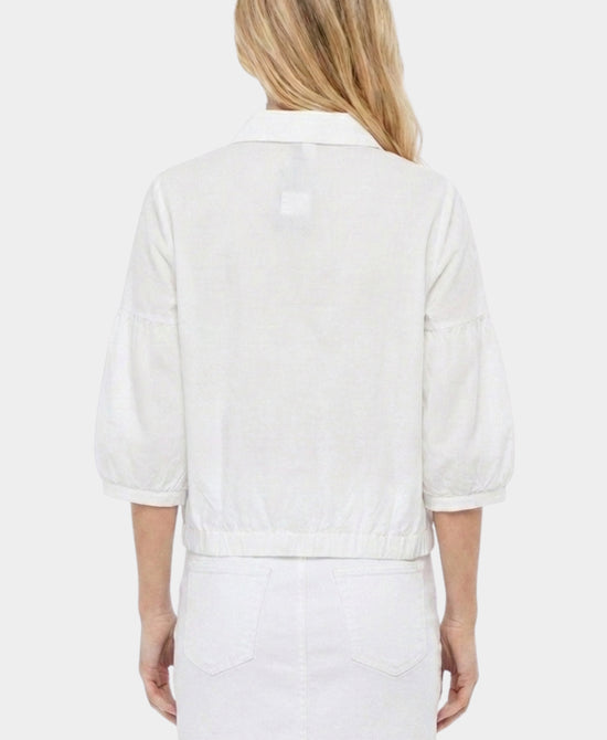 
Floral Print Blouse w/ Puff Sleeves in WHITE view 2