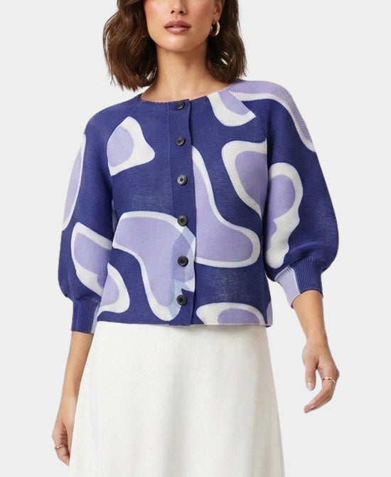 
Printed Plisse Blouse in PURPLE MULTI view 1