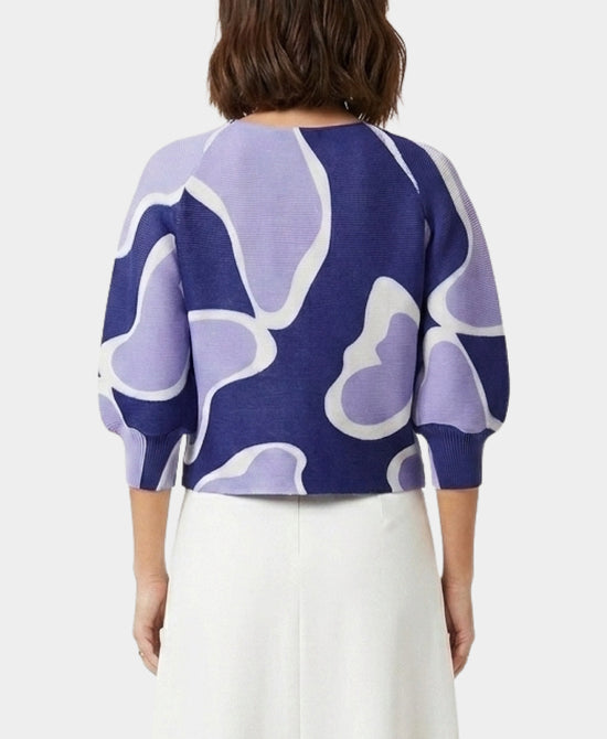 
Printed Plisse Blouse in PURPLE MULTI view 2