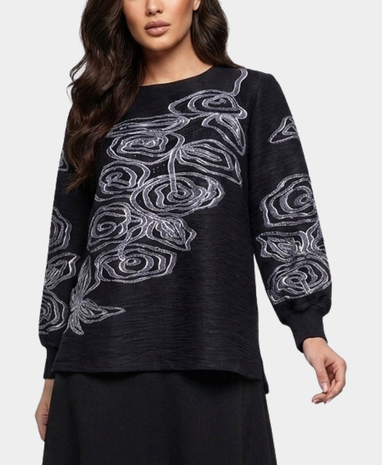 
Plisse Micro Pleat Blouse w/ Crystals in BLACK view 1