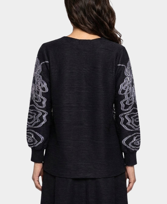 
Plisse Micro Pleat Blouse w/ Crystals in BLACK view 2