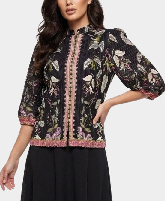 
Plisse Micro Pleat Floral Blouse in BLACK MULTI view 1