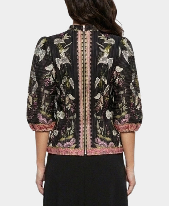 
Plisse Micro Pleat Floral Blouse in BLACK MULTI view 2