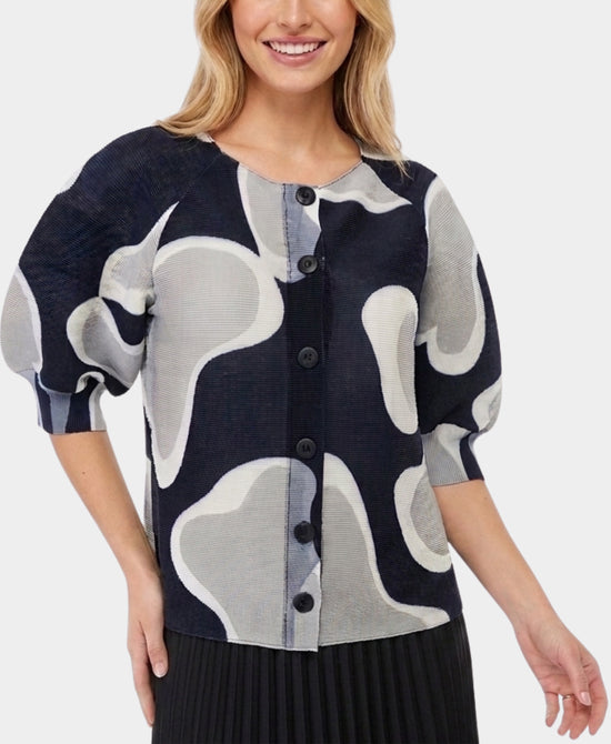 
Abstract Print Plisse Blouse in BLACK MULTI view 1