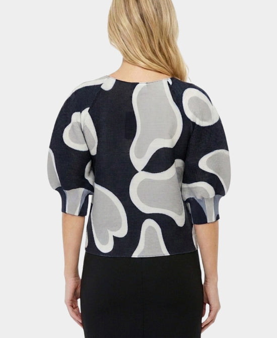 
Abstract Print Plisse Blouse in BLACK MULTI view 2