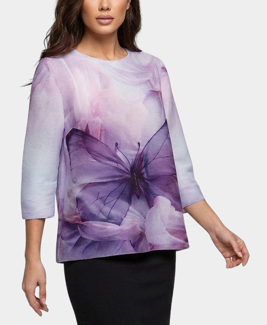
Butterfly Print Plisse Blouse in PURPLE view 1