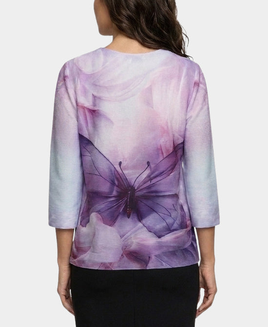 
Butterfly Print Plisse Blouse in PURPLE view 2