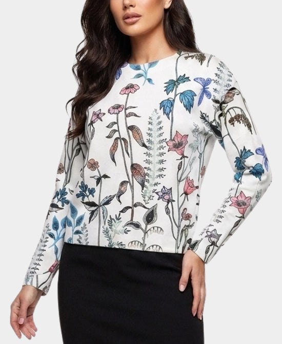 
Floral Print Sweater in WHITE MULTI view 1