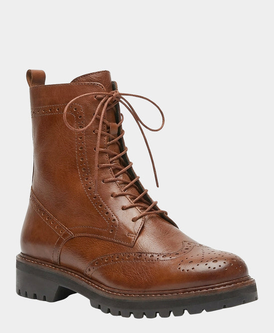 
Leather Oxford Combat Bootie in COGNAC view 1