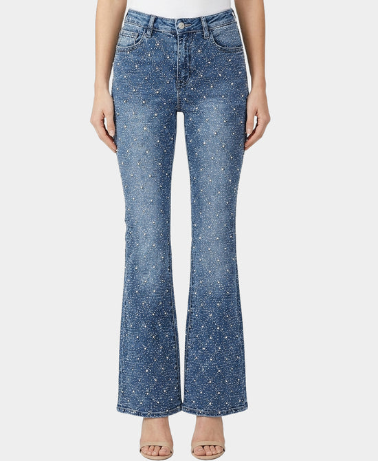 Textured Wide Leg Jeans w/ Rhinestones view 