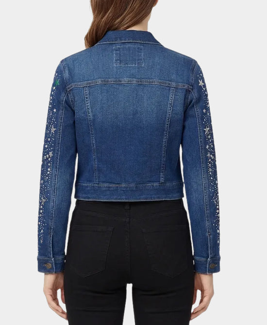 Cropped Denim Jacket w/ Rhinestones & Stars view 
