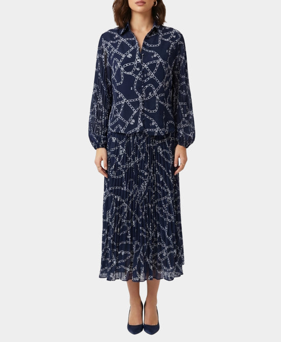 Chain Print Top & Pleated Skirt Set- 2 Pc Set view 1