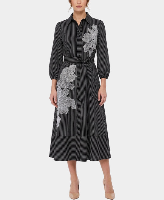 Stripe & Embroidered Floral Dress view 1